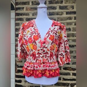 FARM farmrio Vibrant Floral V-Neck Blouse